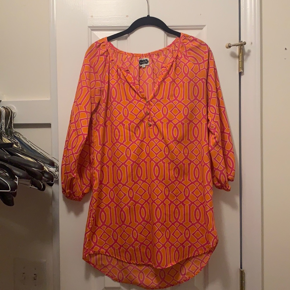 Pink and Orange Patterned Top Size S